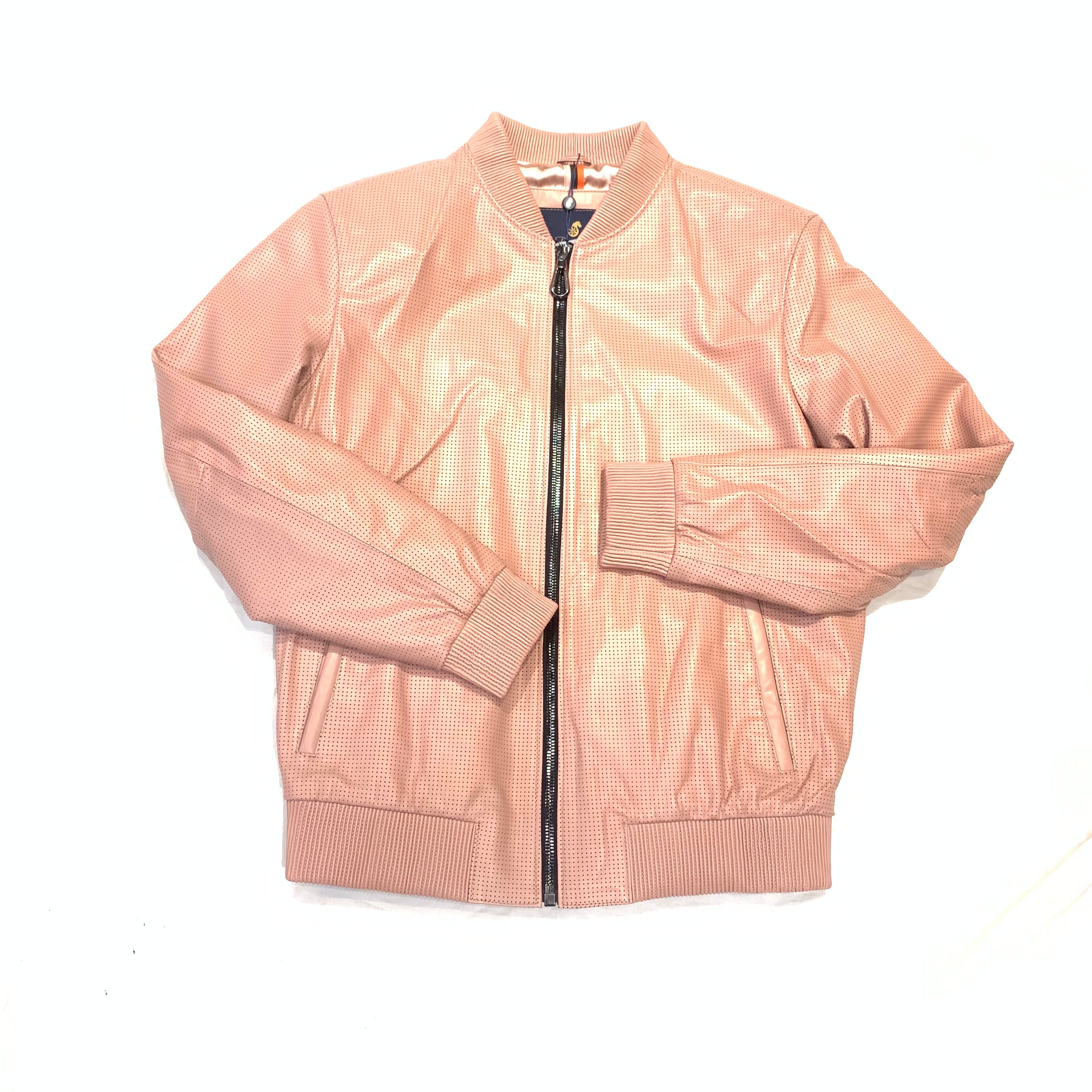 Kashani Salmon Perforated Lambskin Bomber Jacket - Dudes Boutique