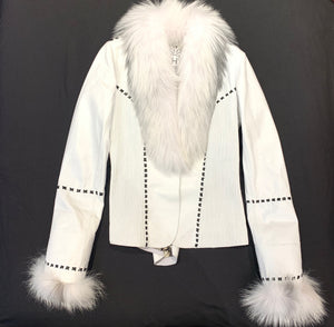 Hoss Couture White Fox Leather Stitched Jacket - Dudes Boutique