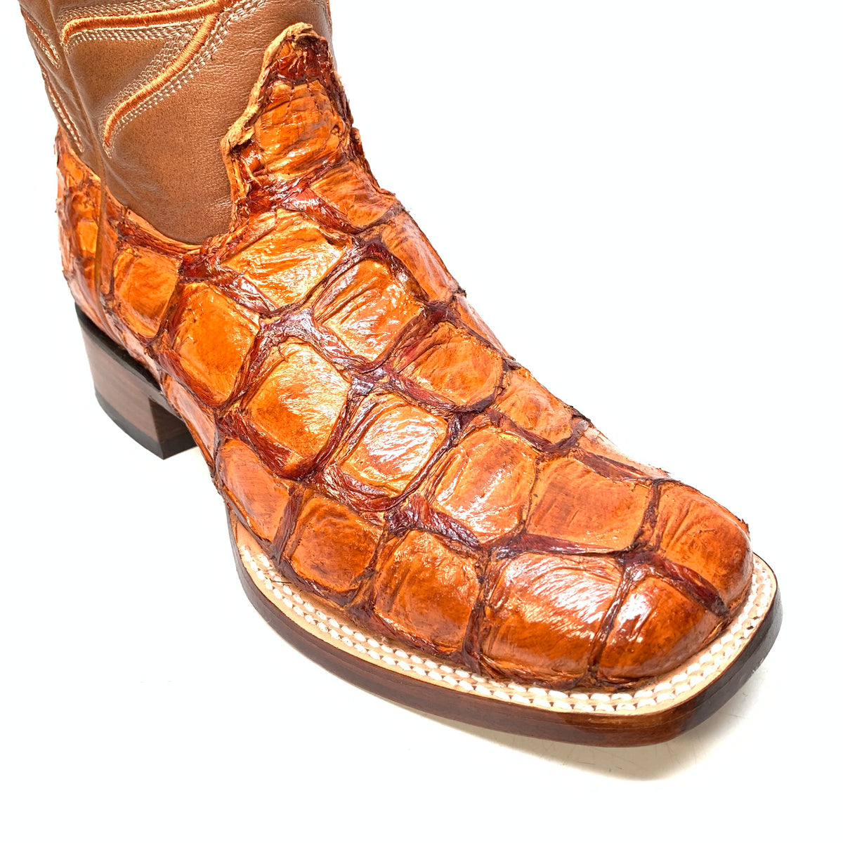 Los Altos Boots Cognac Pirarucu Square toe Cowboy Boots - Dudes Boutique