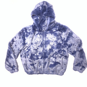 Kashani Navy Men's Blue Rabbit Fur Hooded Bomber Jacket - Dudes Boutique