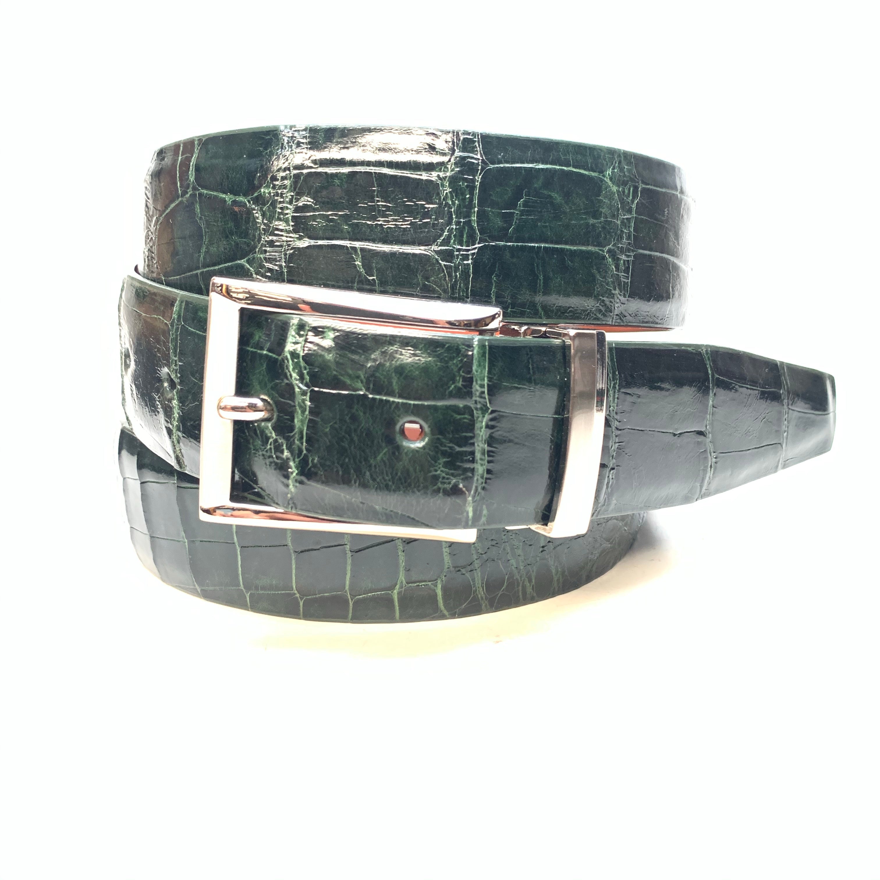 Safari Green Genuine Alligator Body Belt - Dudes Boutique