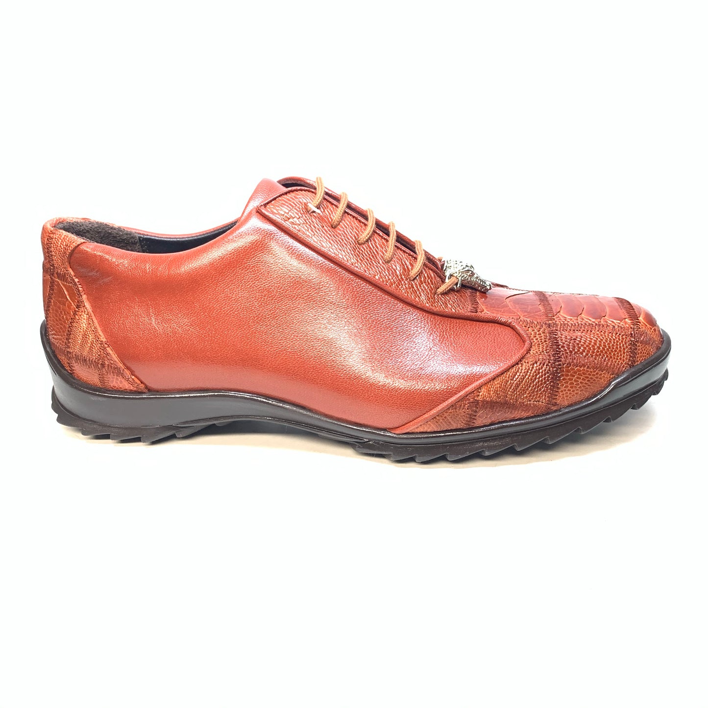 Los Altos Cognac Ostrich Leg Lace Up Sneakers - Dudes Boutique