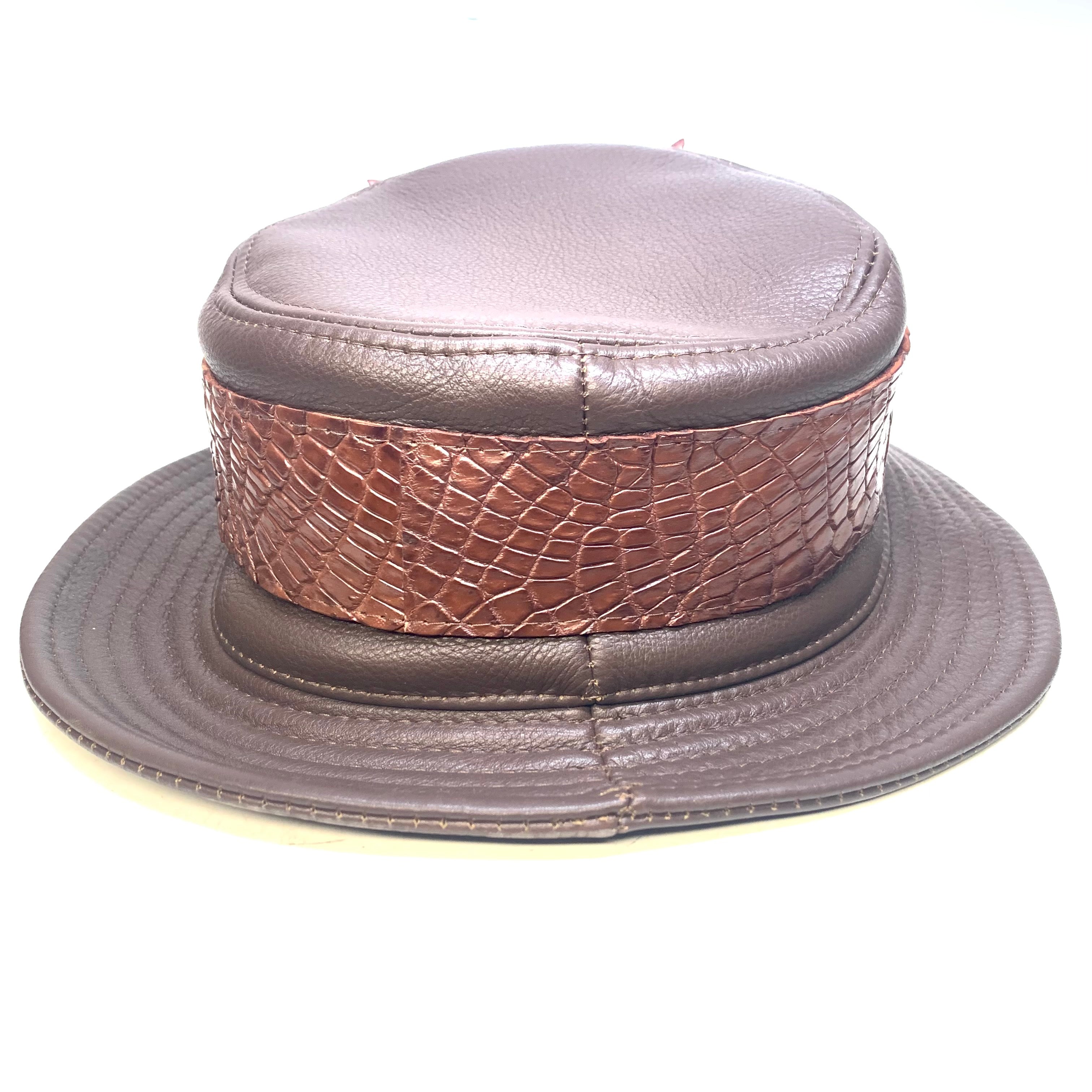 Kashani Chocolate Brown Crocodile x Lambskin Bucket Hat - Dudes Boutique