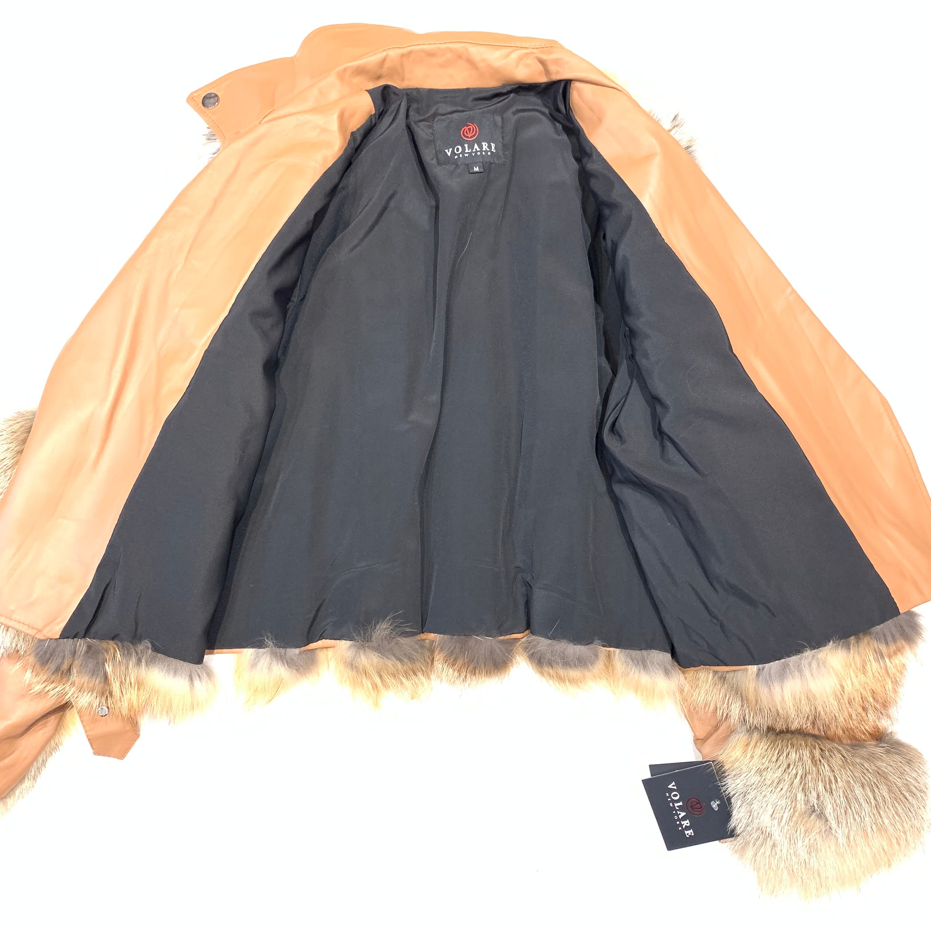 Volare Cognac Fox Fur Biker Jacket - Dudes Boutique