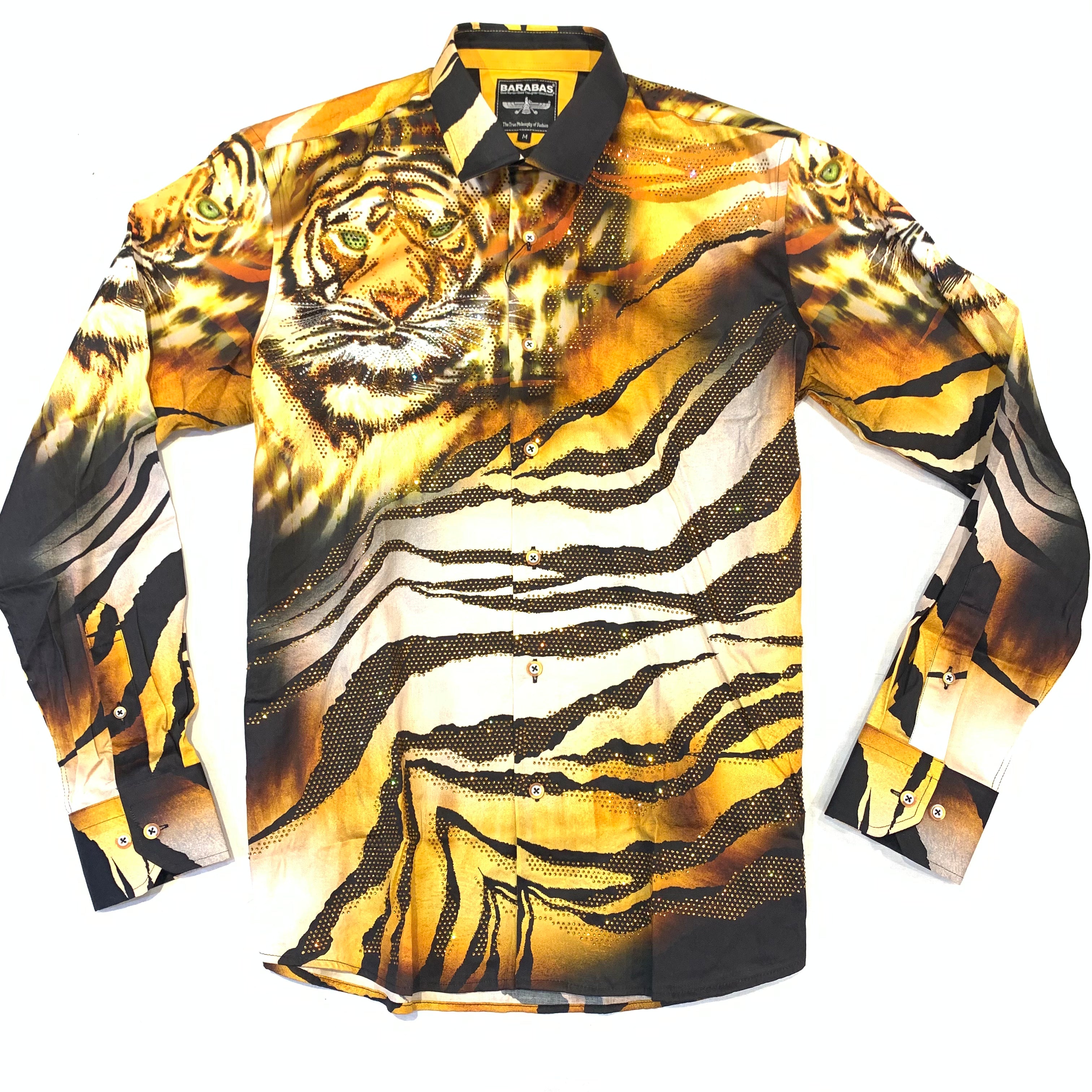 Barabas 'ON THE PROWL' Orange Crystal Button Up Shirt - Dudes Boutique