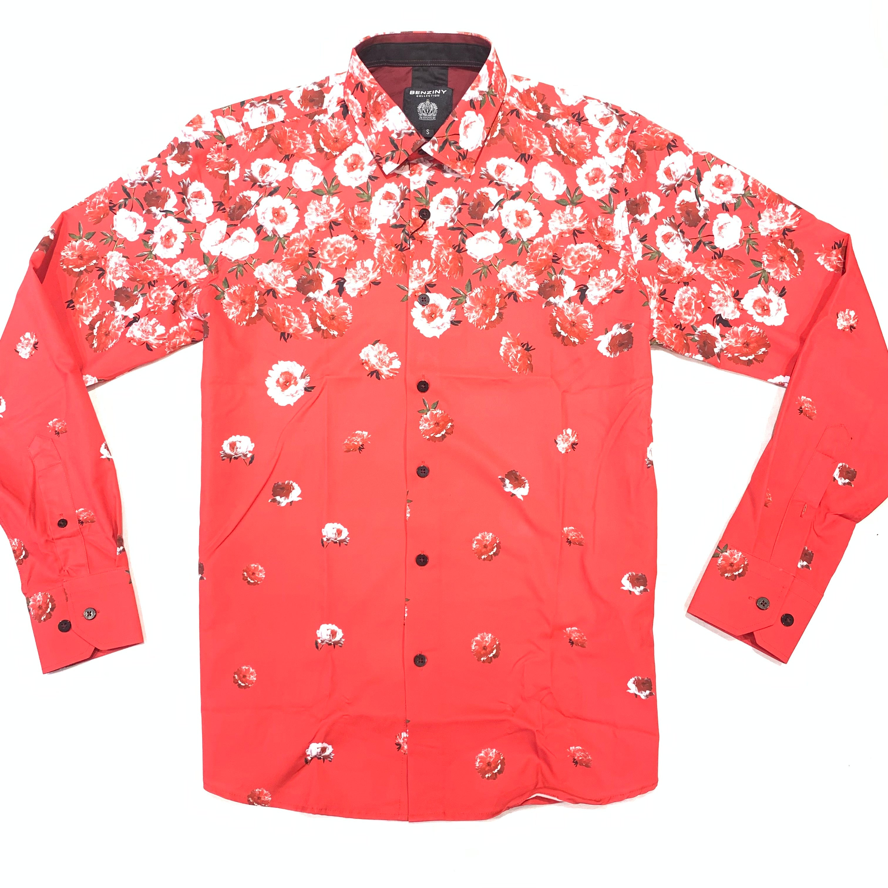 BENZINY Men's Red Rose Button Shirts - Dudes Boutique