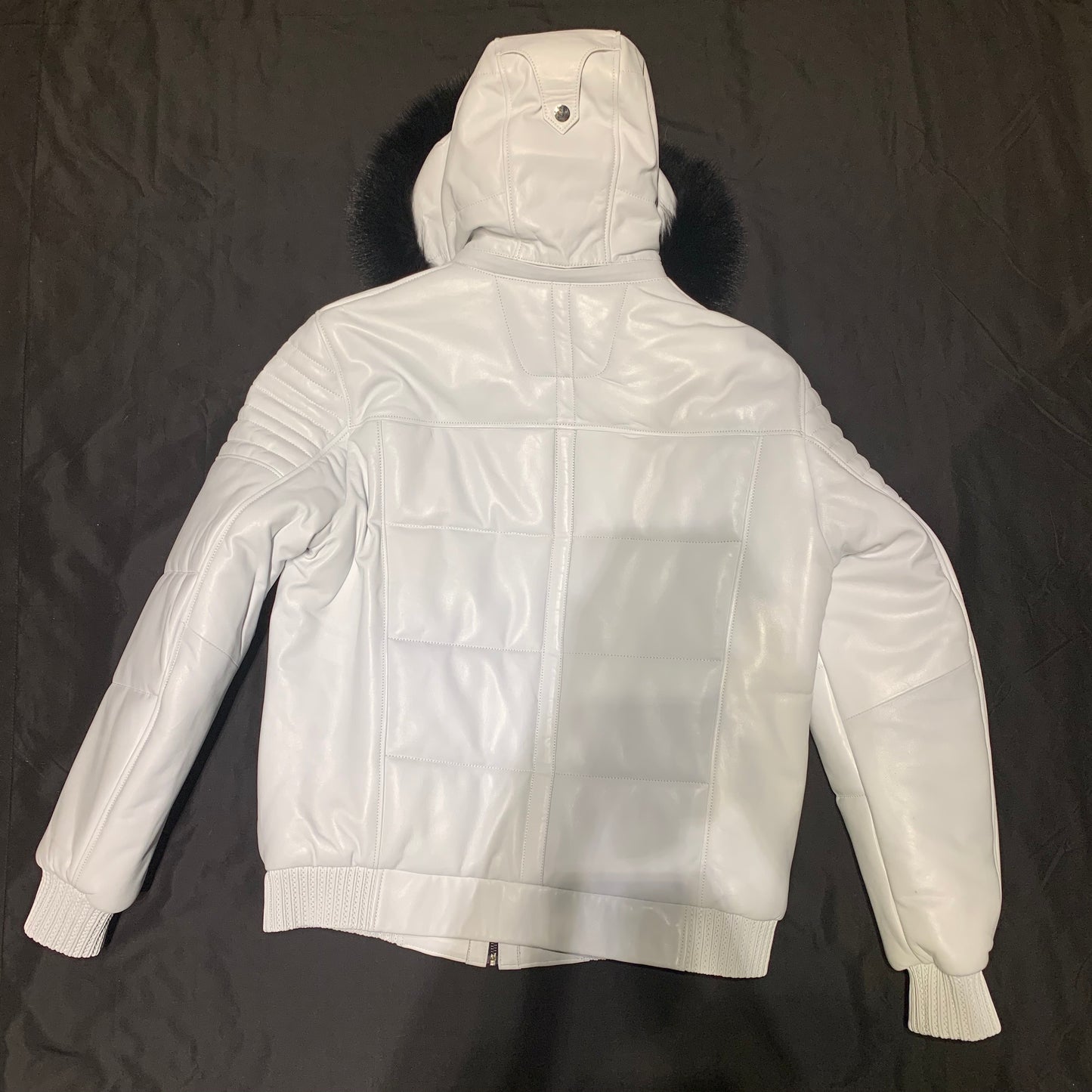 Barya NewYork White Quilted Lambskin Black Fox Fur Hooded Bomber Jacket - Dudes Boutique