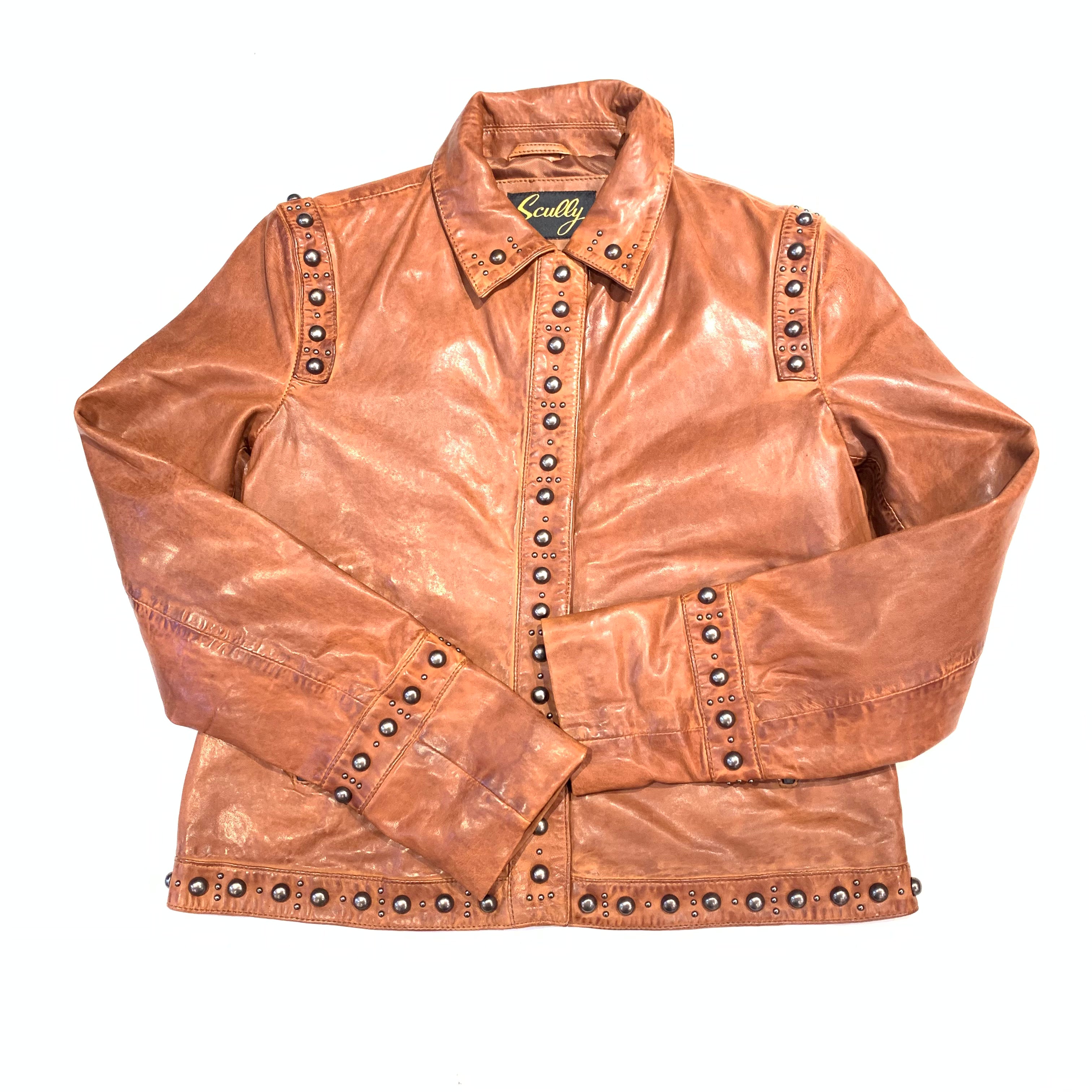 Scully Ladies Mahogany Brown Studded Leather Jacket - Dudes Boutique