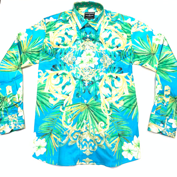 Barabas Teal Royal Floral Button Up Shirt - Dudes Boutique