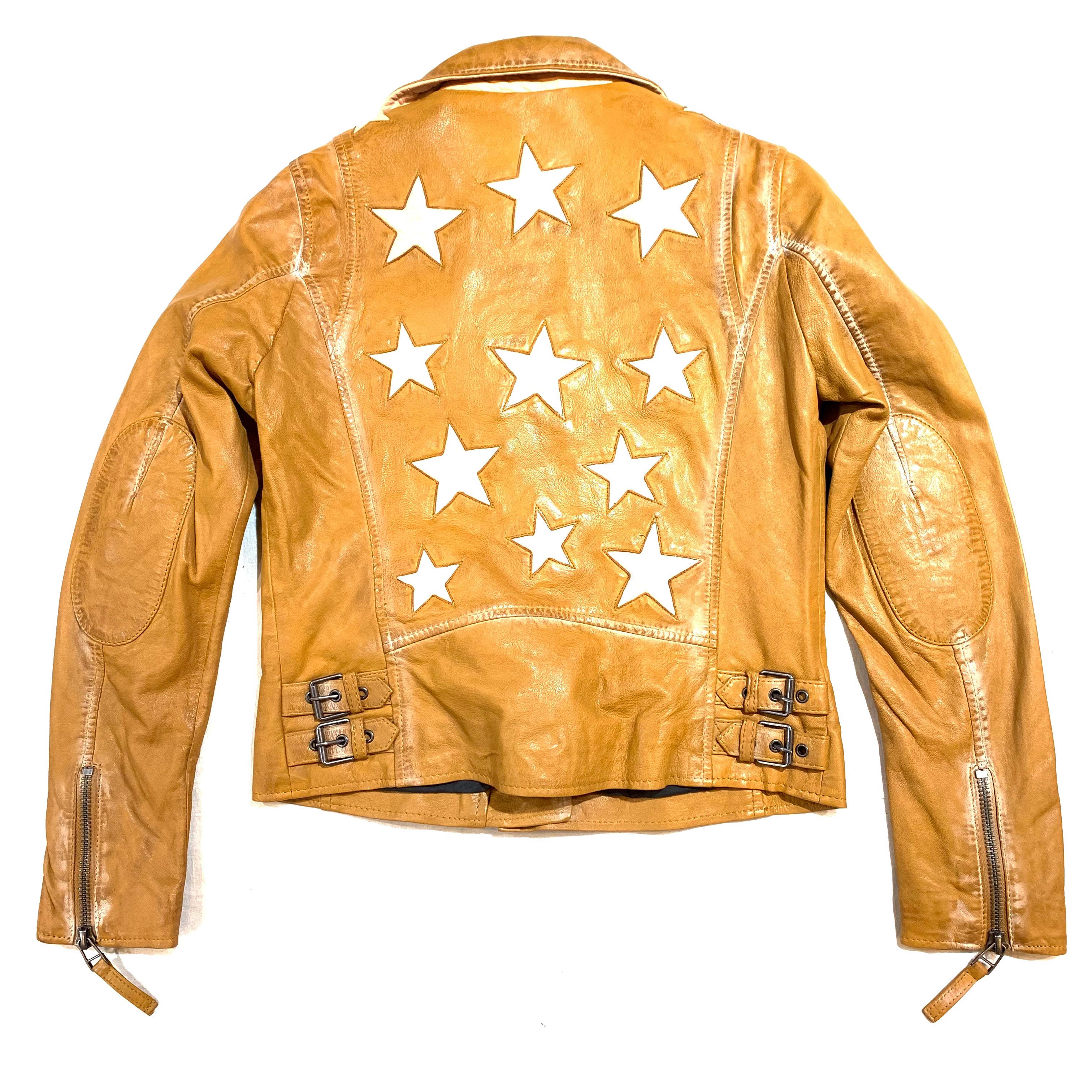 Mauritius Ladies Christy Star Detail Leather Jacket, Honey Comb - Dudes Boutique