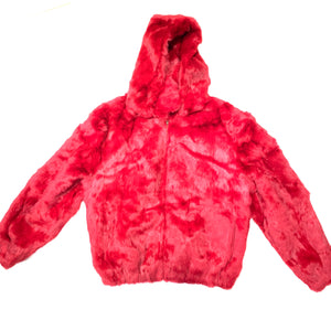 Kashani Men's Red Rabbit Fur Hooded Bomber Jacket - Dudes Boutique