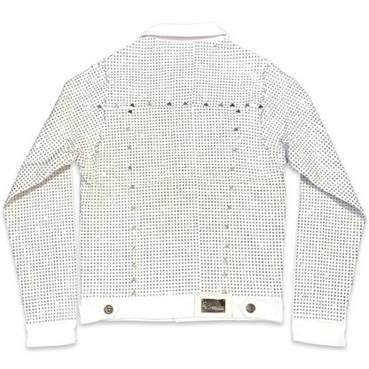 Barocco Men's White Fully Loaded Crystal Spiked Jean Jacket - Dudes Boutique
