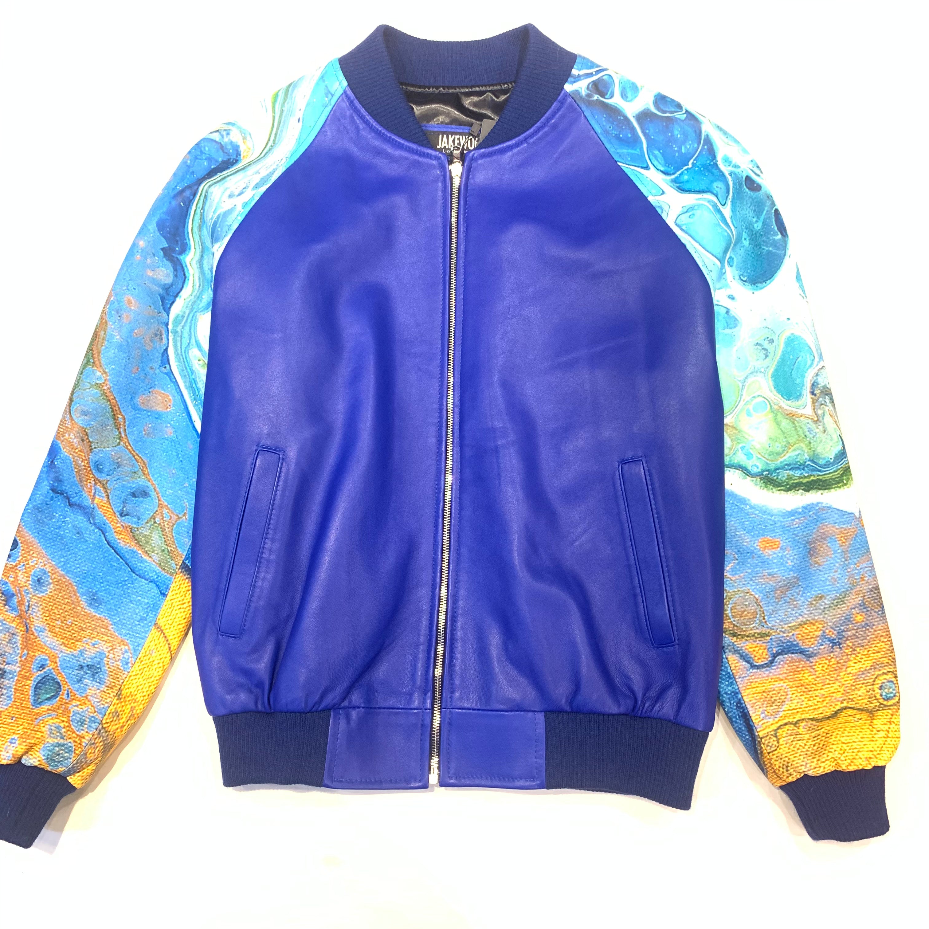 Kashani Men's  Two Tone Ocean Blue Lambskin Varsity Jacket - Dudes Boutique