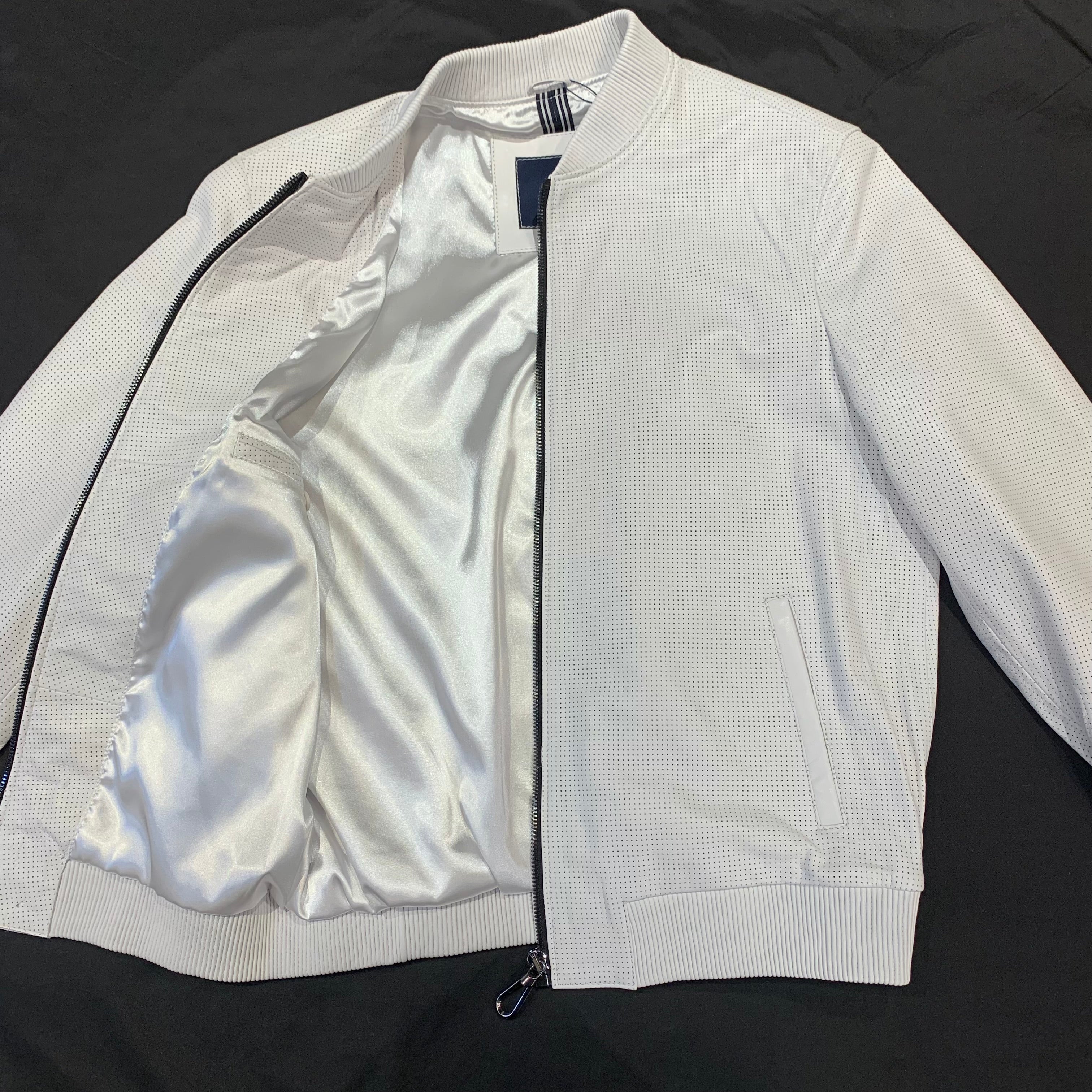 Barya NewYork White Perforated Lambskin Bomber Jacket - Dudes Boutique