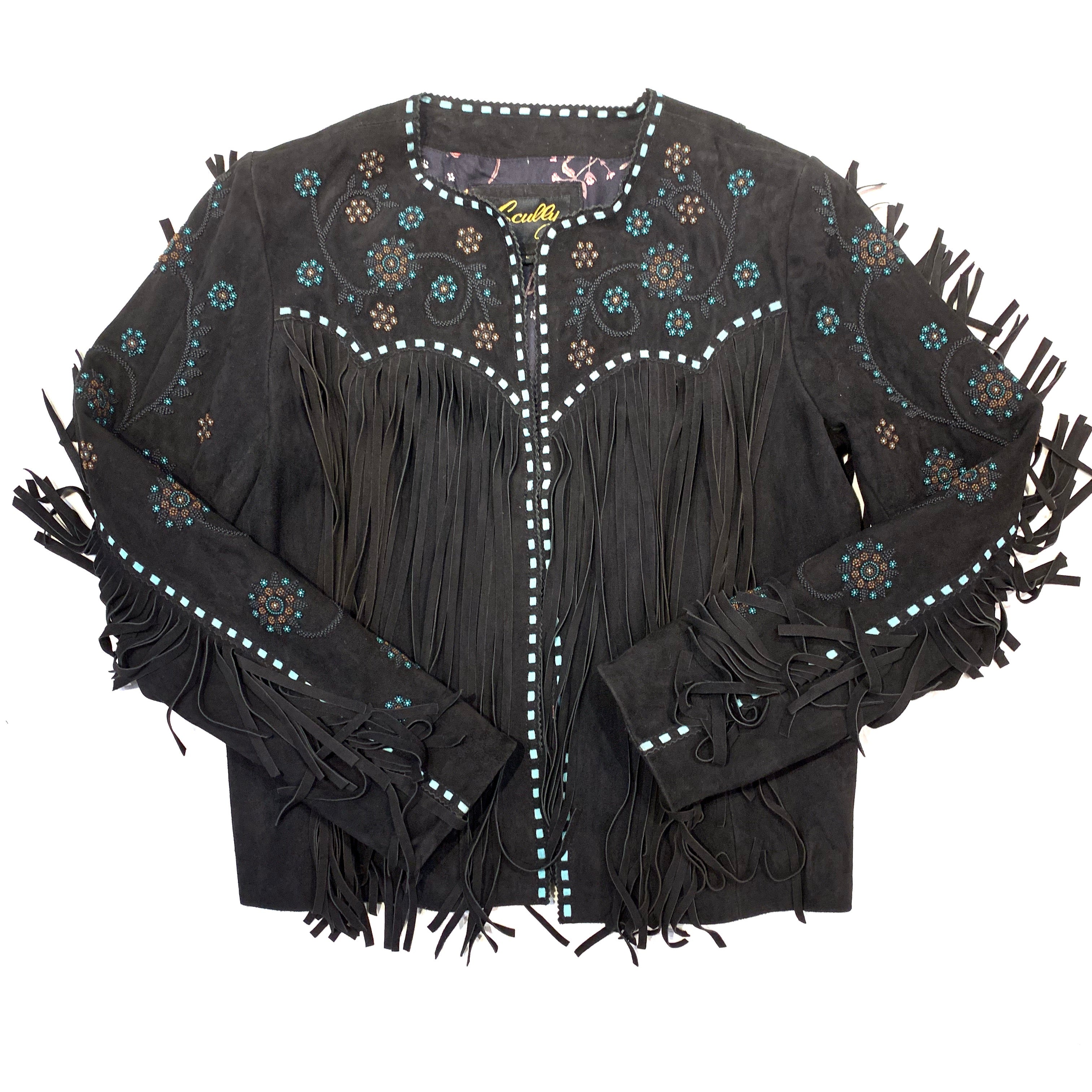 Scully Ladies Black Suede Fringe Beaded Jacket - Dudes Boutique