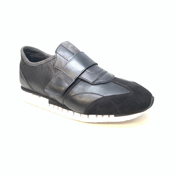 Sigotto Men's Black Leather/Suede Velcro Strap Sneakers - Dudes Boutique