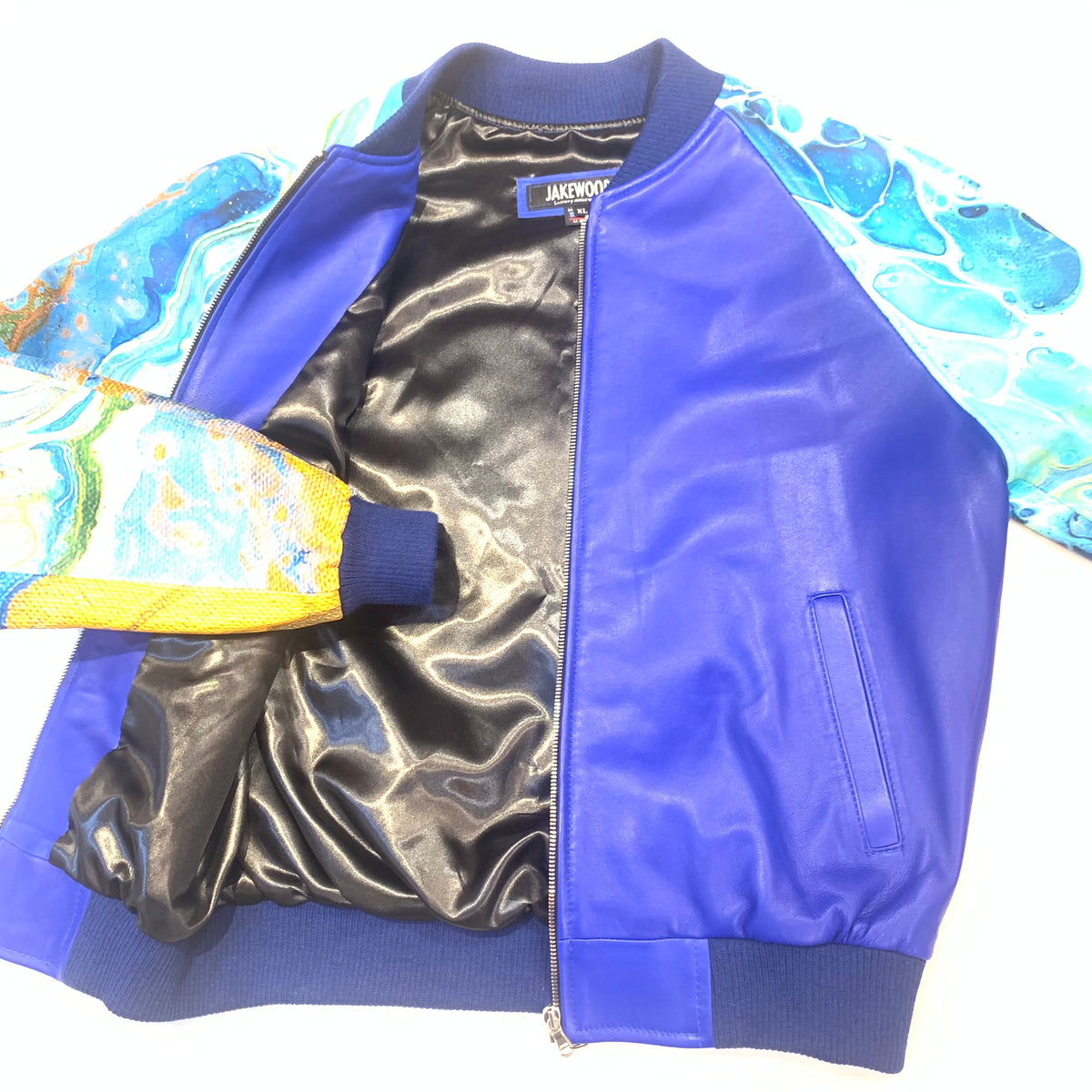 Kashani Men's  Two Tone Ocean Blue Lambskin Varsity Jacket - Dudes Boutique