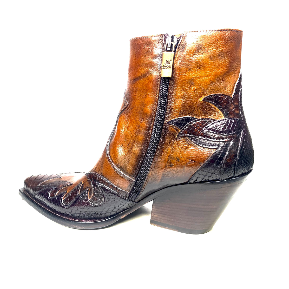 Jo Ghost Ladies Caramel Python Leather Western Boots - Dudes Boutique