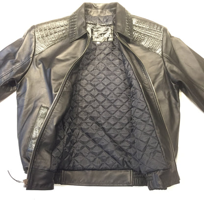 Kashani Jet Black Alligator Full Lambskin Bomber Jacket - Dudes Boutique