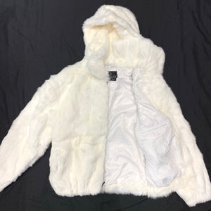 Kashani White Rabbit Fur Hooded Bomber Jacket - Dudes Boutique