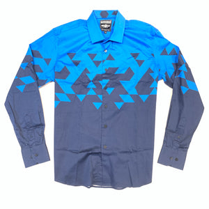 Barabas Blue Two tone Geometric Button Up Shirt - Dudes Boutique