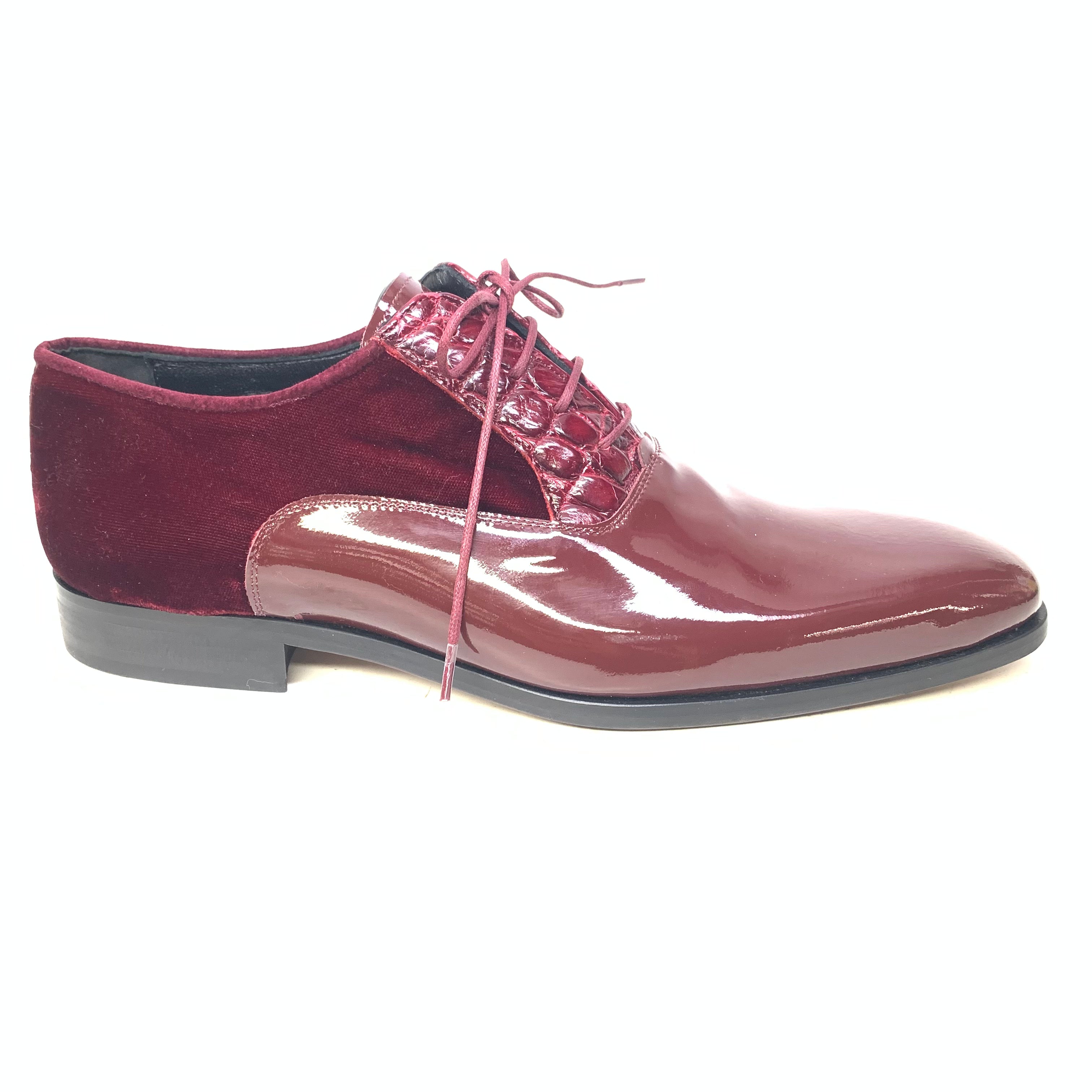 Mauri 4993/2 Ruby Red Crocodile/Velvet/Patent Leather Dress Shoes - Dudes Boutique