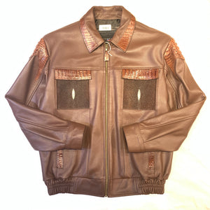 Kashani Chocolate Brown Alligator Horn-Back/Stingray Bomber Jacket - Dudes Boutique