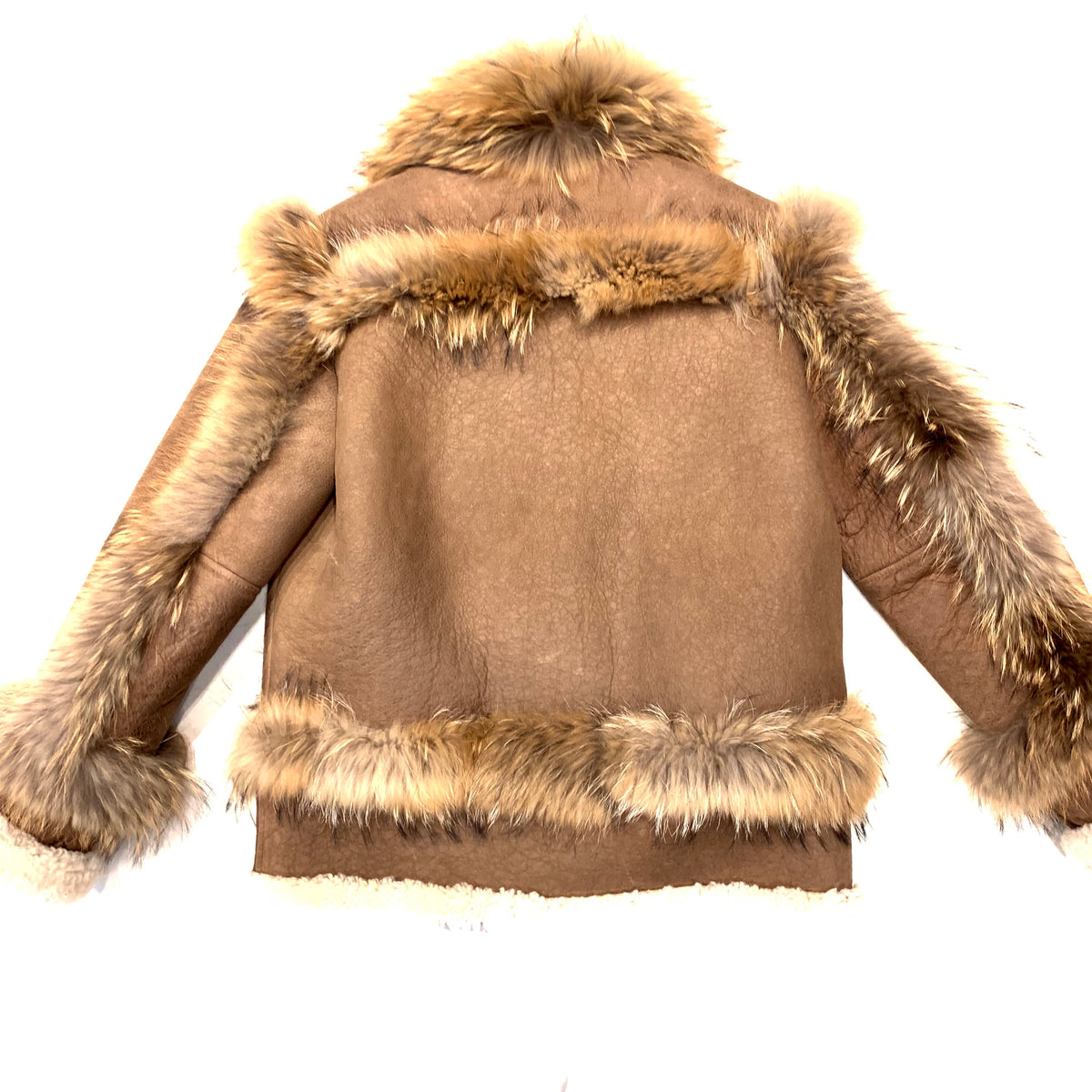 Kashani Cocoa Fluffy Red Fox Lined Shearling Jacket - Dudes Boutique