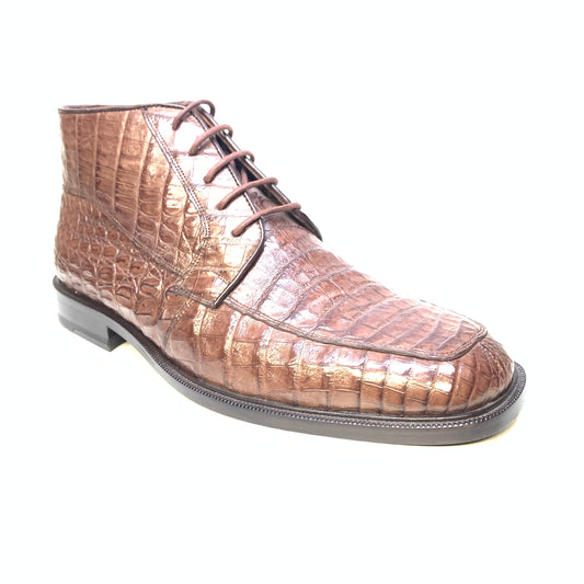 Los Altos Chocolate Brown Crocodile Belly Lace Up Dress Ankle Boots - Dudes Boutique