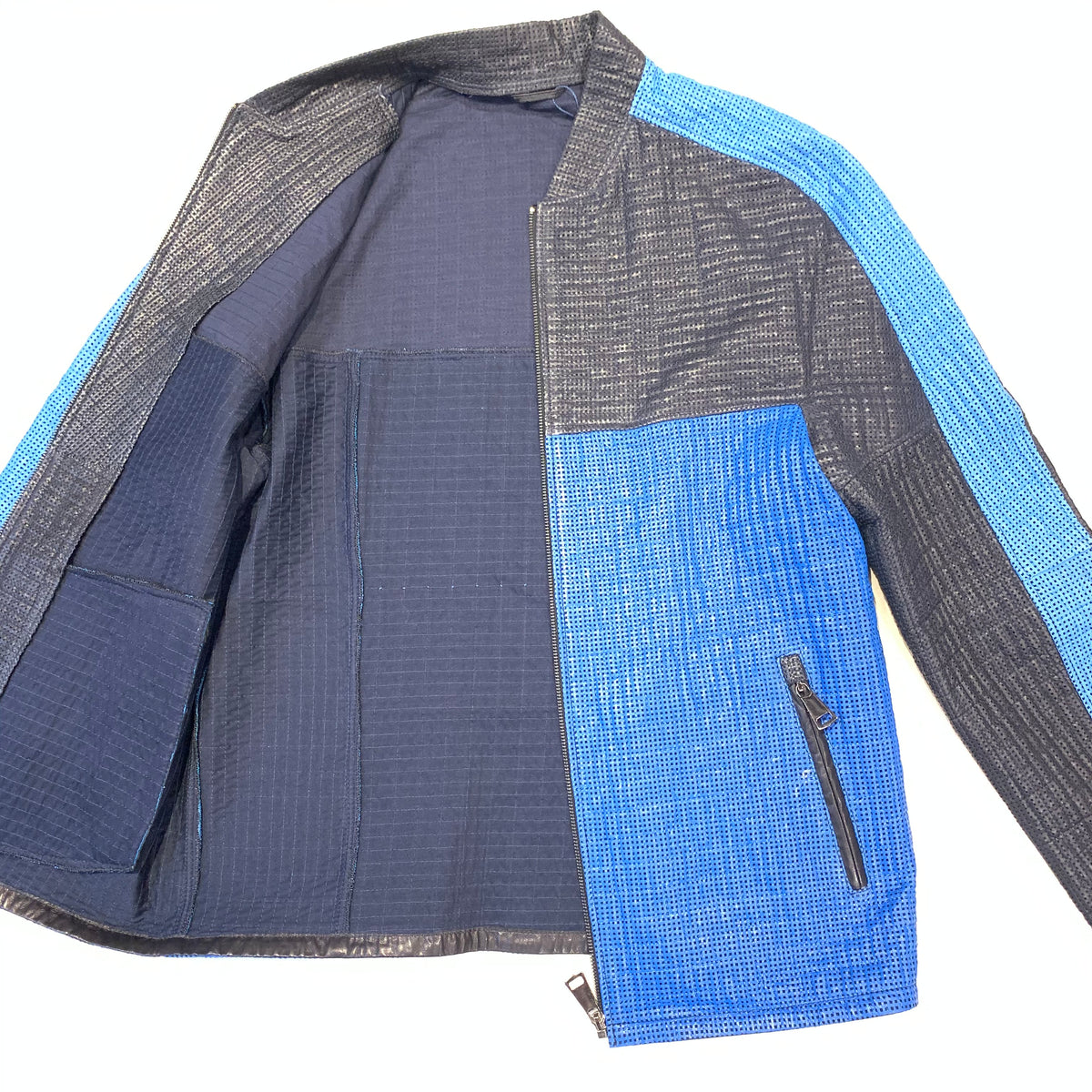 Barya NewYork Blue 3-tone Perforated Lambskin Jacket - Dudes Boutique