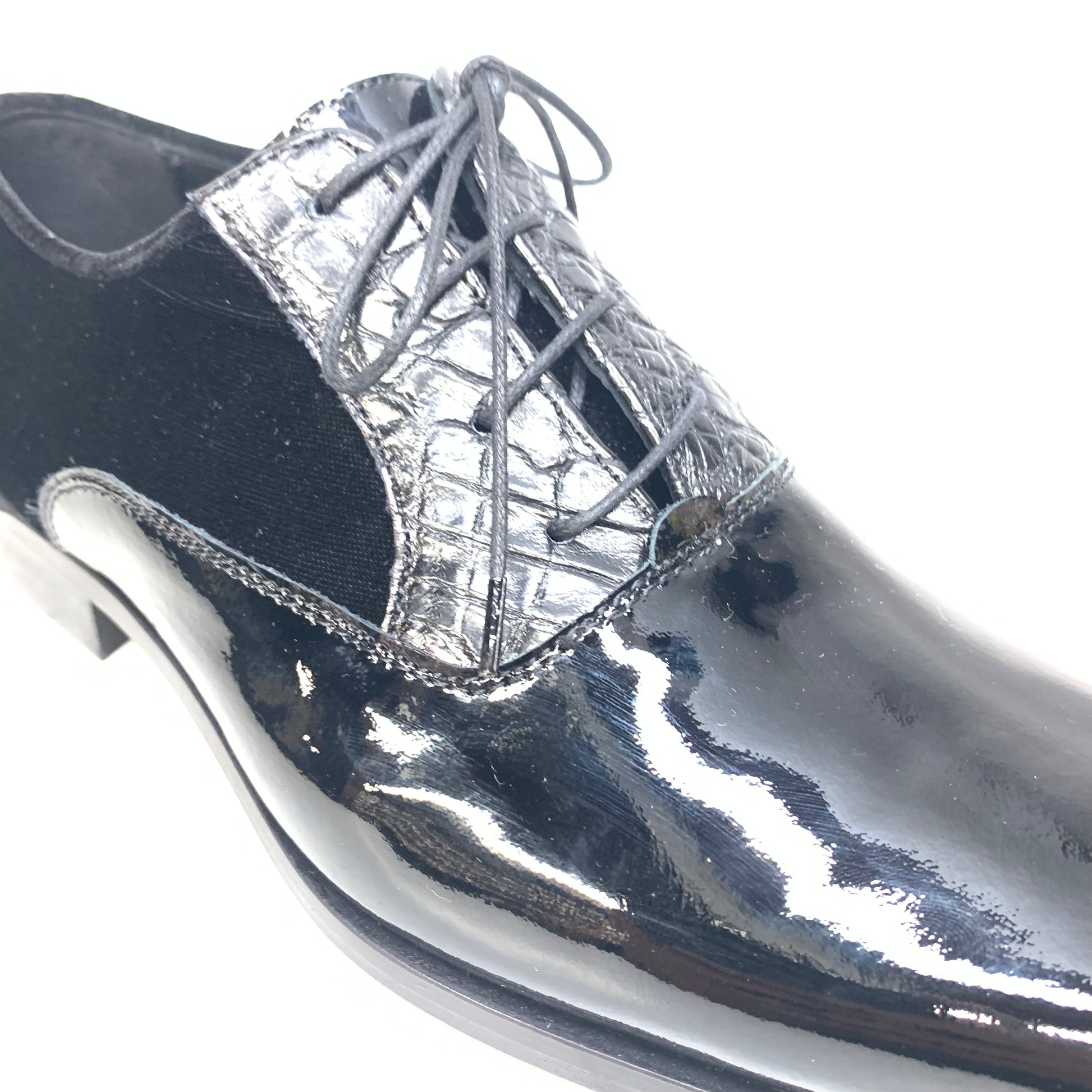 Mauri 4993/2 Black Crocodile/Velvet/Patent Leather Dress Shoes - Dudes Boutique
