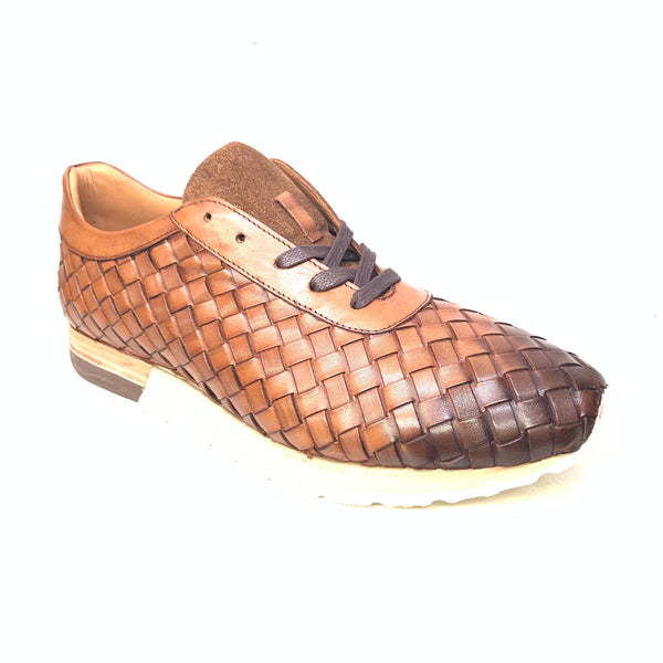 Sigotto Brown Leather Braided Sneakers - Dudes Boutique