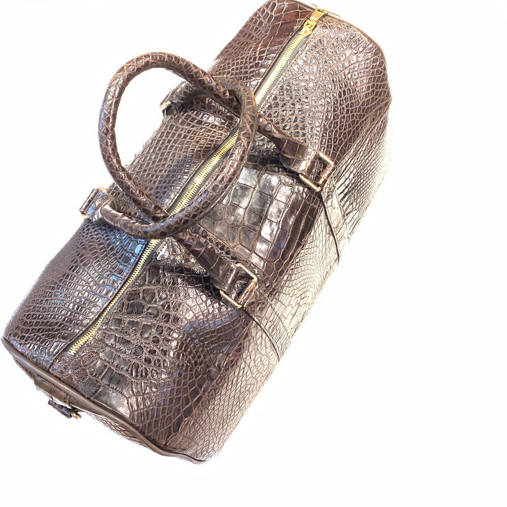 Kashani Brown Full Alligator Body Duffle Bag