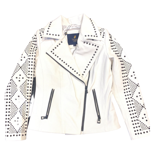 Barya NewYork Ladies White Spike Biker Jacket - Dudes Boutique