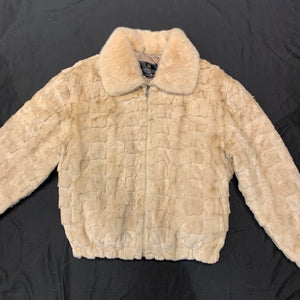 Kashani Cream Diamond Cut Mink Bomber Jacket - Dudes Boutique