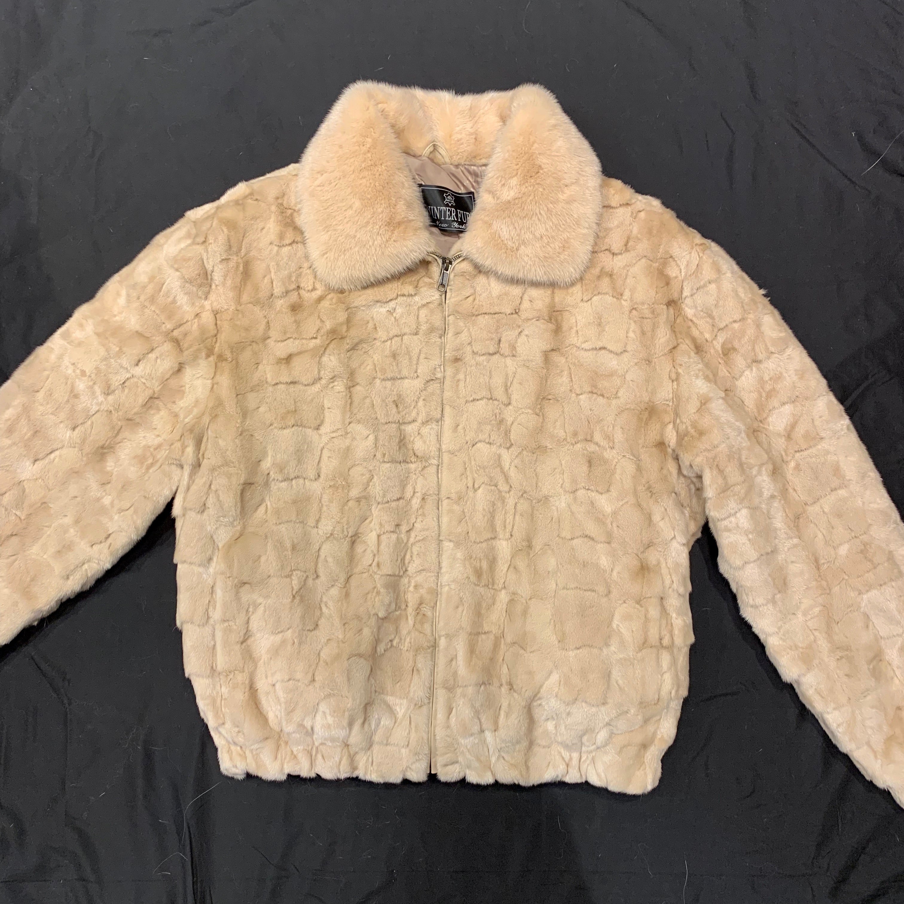 Kashani Cream Diamond Cut Mink Bomber Jacket - Dudes Boutique