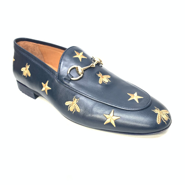 Sigotto Navy Blue Embroidered Star Bee Buckled Penny Loafers - Dudes Boutique
