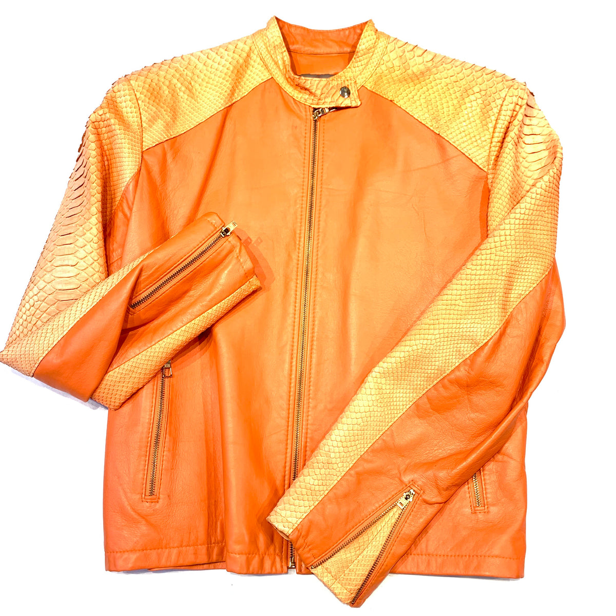 Kashani Orange Full Python Sleeve Bomber Jacket - Dudes Boutique