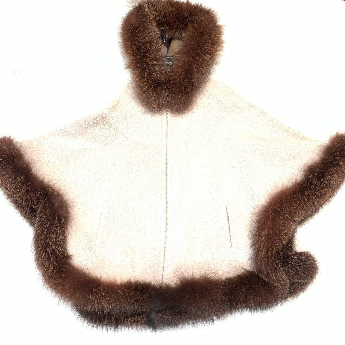Barya NewYork White Wool Hooded Fox Fur Poncho - Dudes Boutique