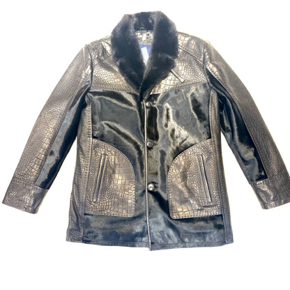Barya NewYork Black Pony Hair/ Lambskin Mink Collar Peacoat - Dudes Boutique