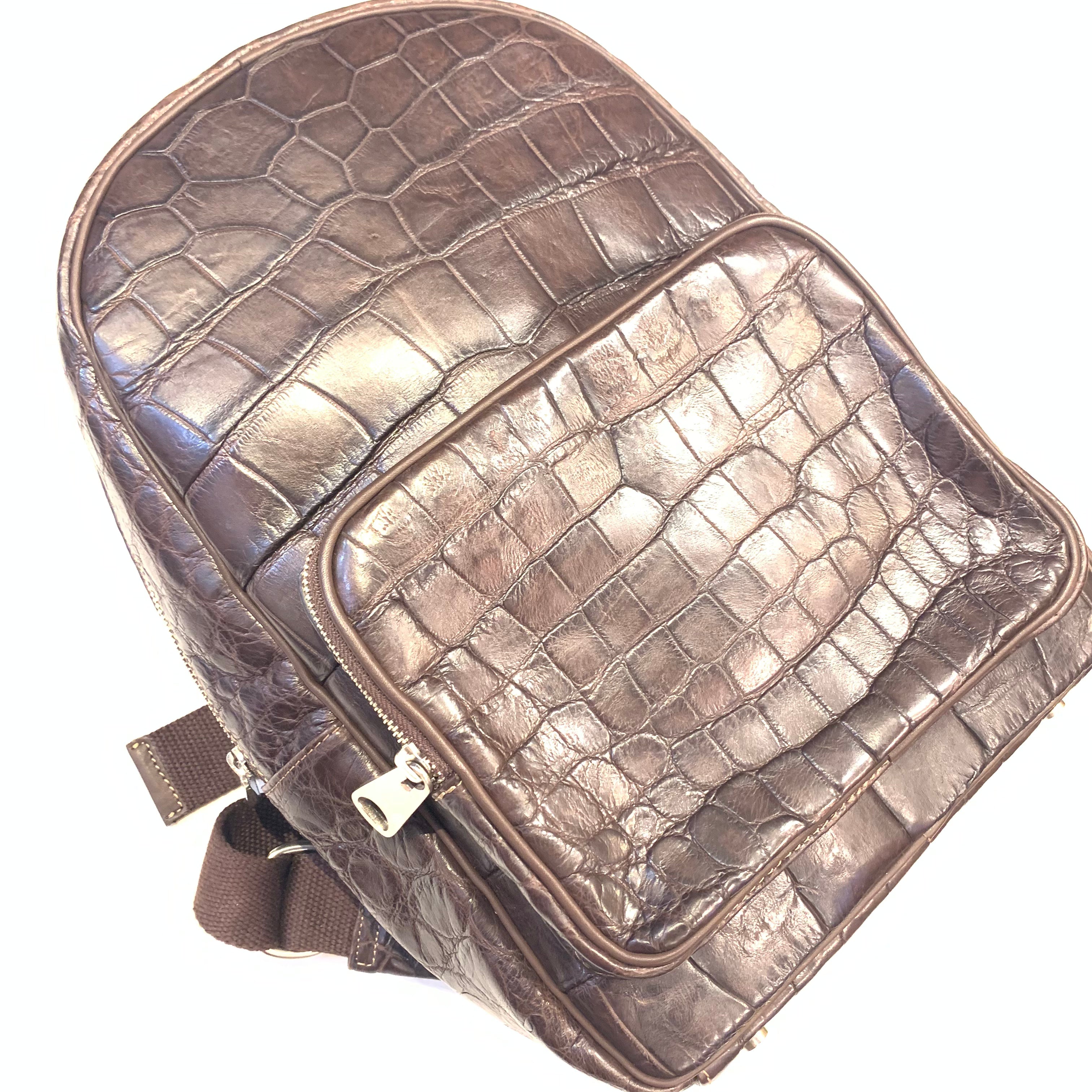 Kashani Chocolate Brown All-Over Alligator Backpack - Dudes Boutique