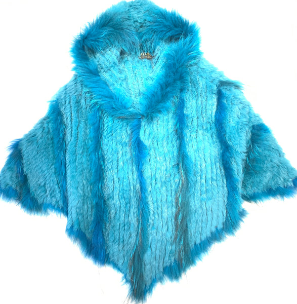 Jayley Turquoise Fox & Coney Fur Hooded Poncho