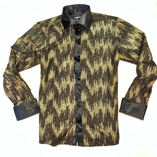 Barabas SWITCHED ON Black/Gold Shine Button Up Shirt - Dudes Boutique