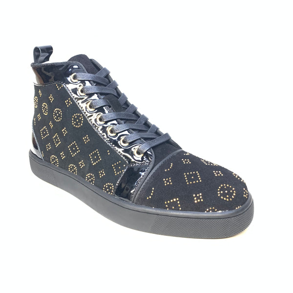 Gold Leaf Black/Gold Crystal High top Sneakers - Dudes Boutique