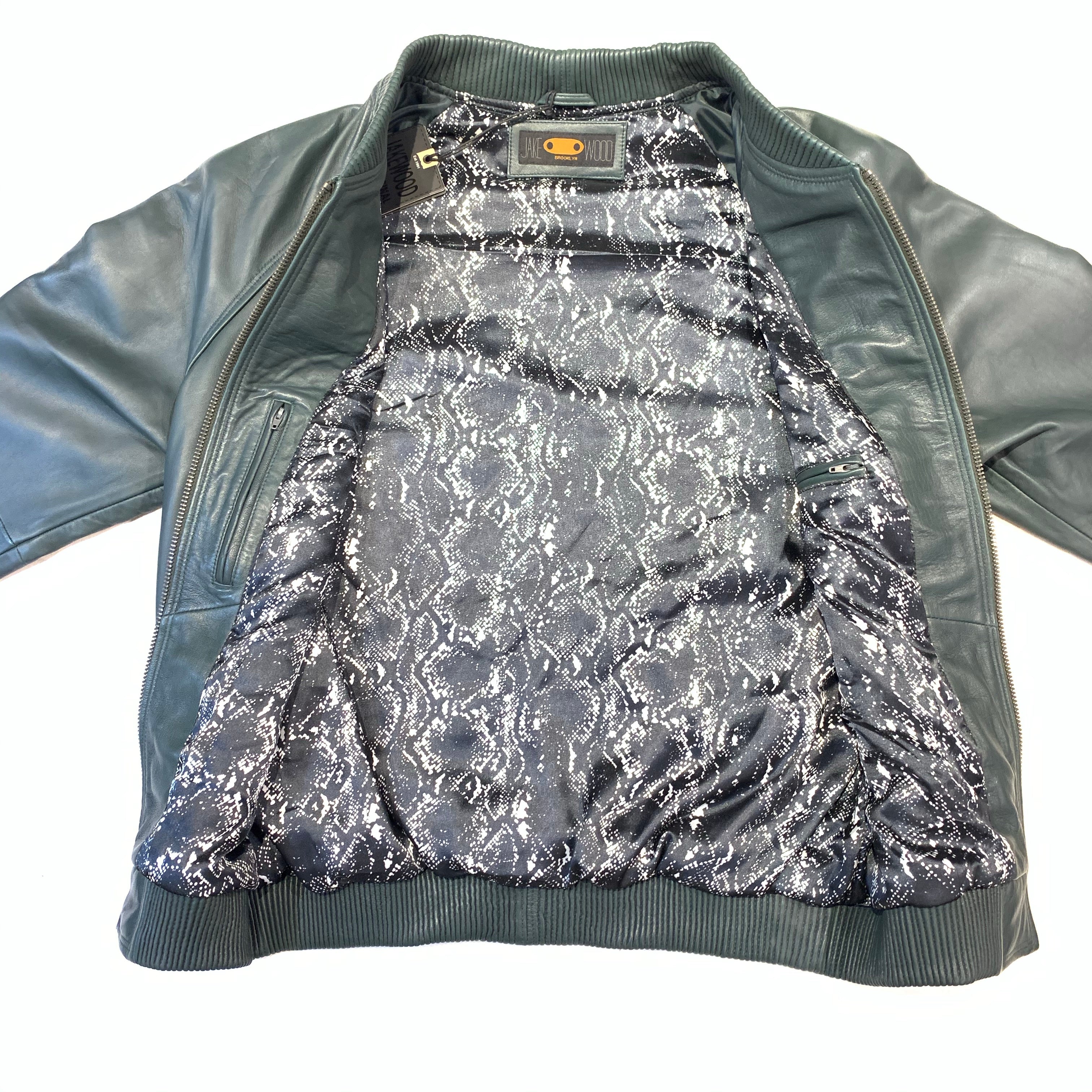 Kashani Forest Green Naked Lambskin Bomber Jacket - Dudes Boutique