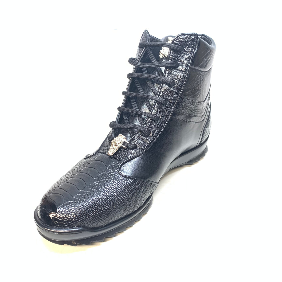 Los Altos Black Ostrich Leg High-top Sneakers - Dudes Boutique