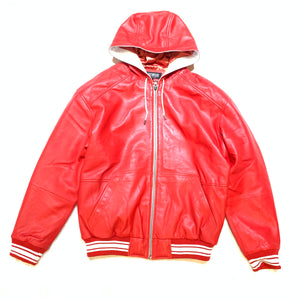 Jakewood Red Lambskin Hooded Bomber Jacket - Dudes Boutique