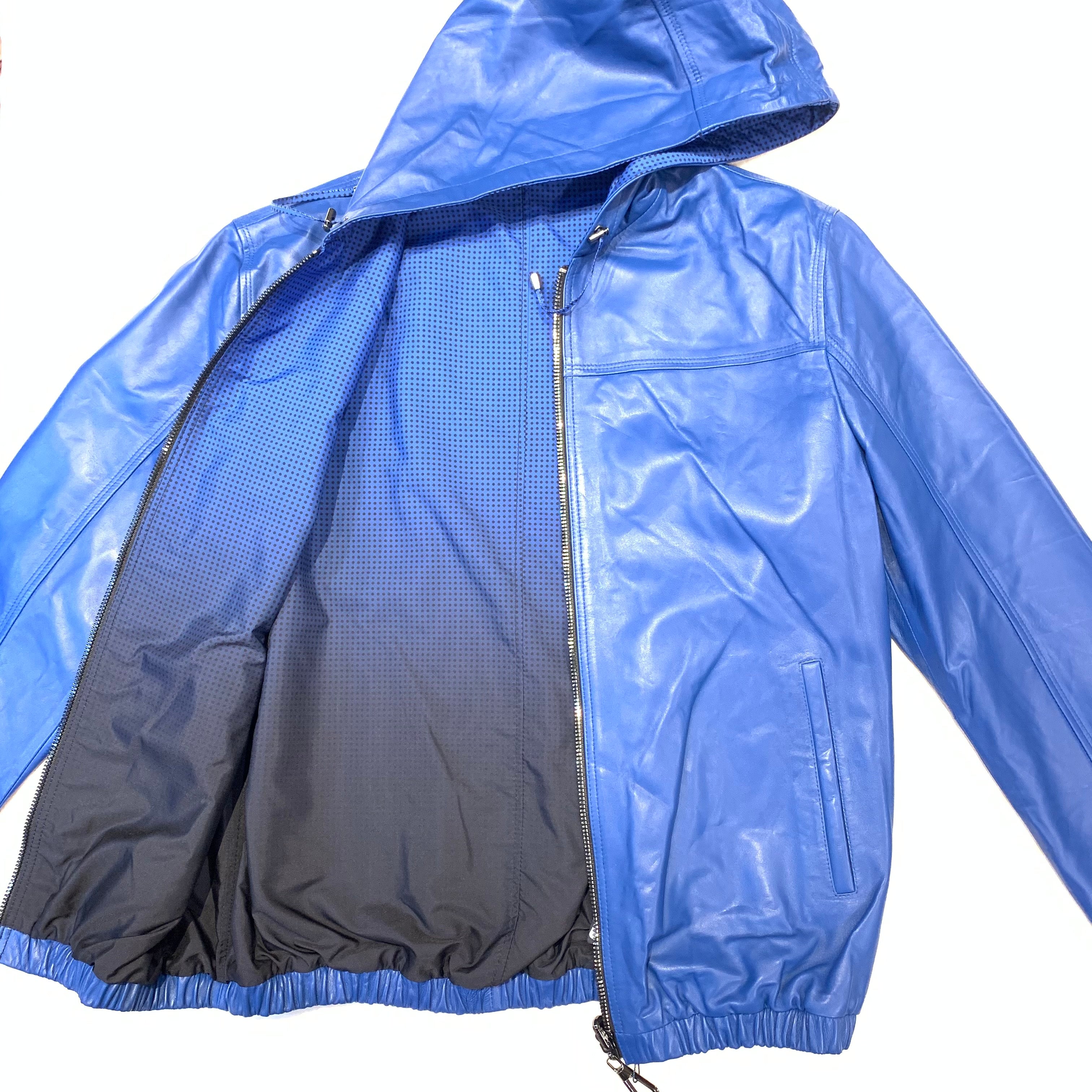 Barya NewYork Royal Blue Reversible Lambskin Hoodie Jacket - Dudes Boutique