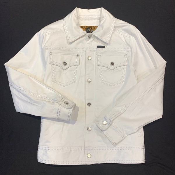 Prestige Men's White Double Stitched  Zipper Biker Jacket - Dudes Boutique
