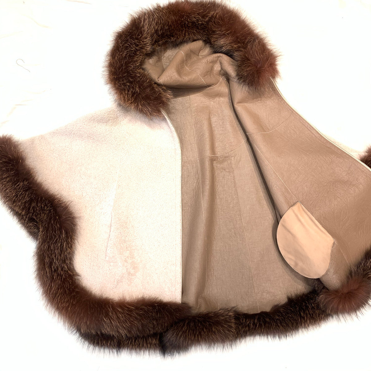 Barya NewYork White Wool Hooded Fox Fur Poncho - Dudes Boutique